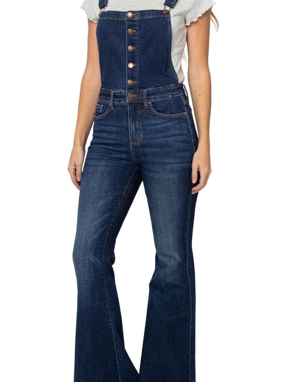 Amazon Dark Blue Button-Front Denim Overalls for Women